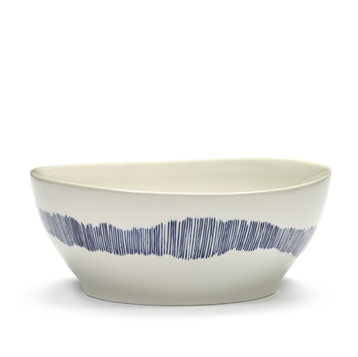 Feast Bowl White Swirl Stripes Blue - Set of 4