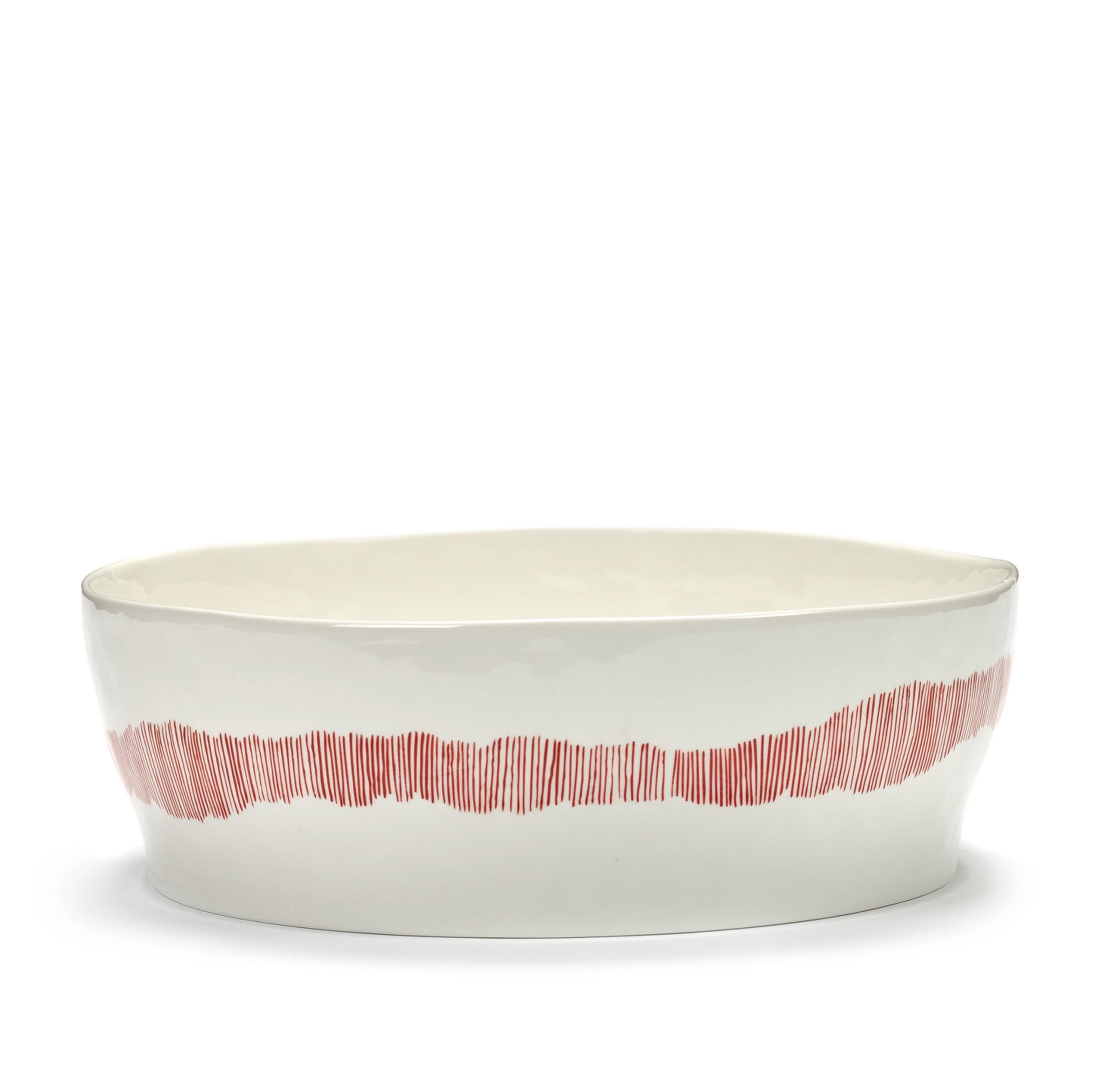Feast Salad Bowl White Stripes Red