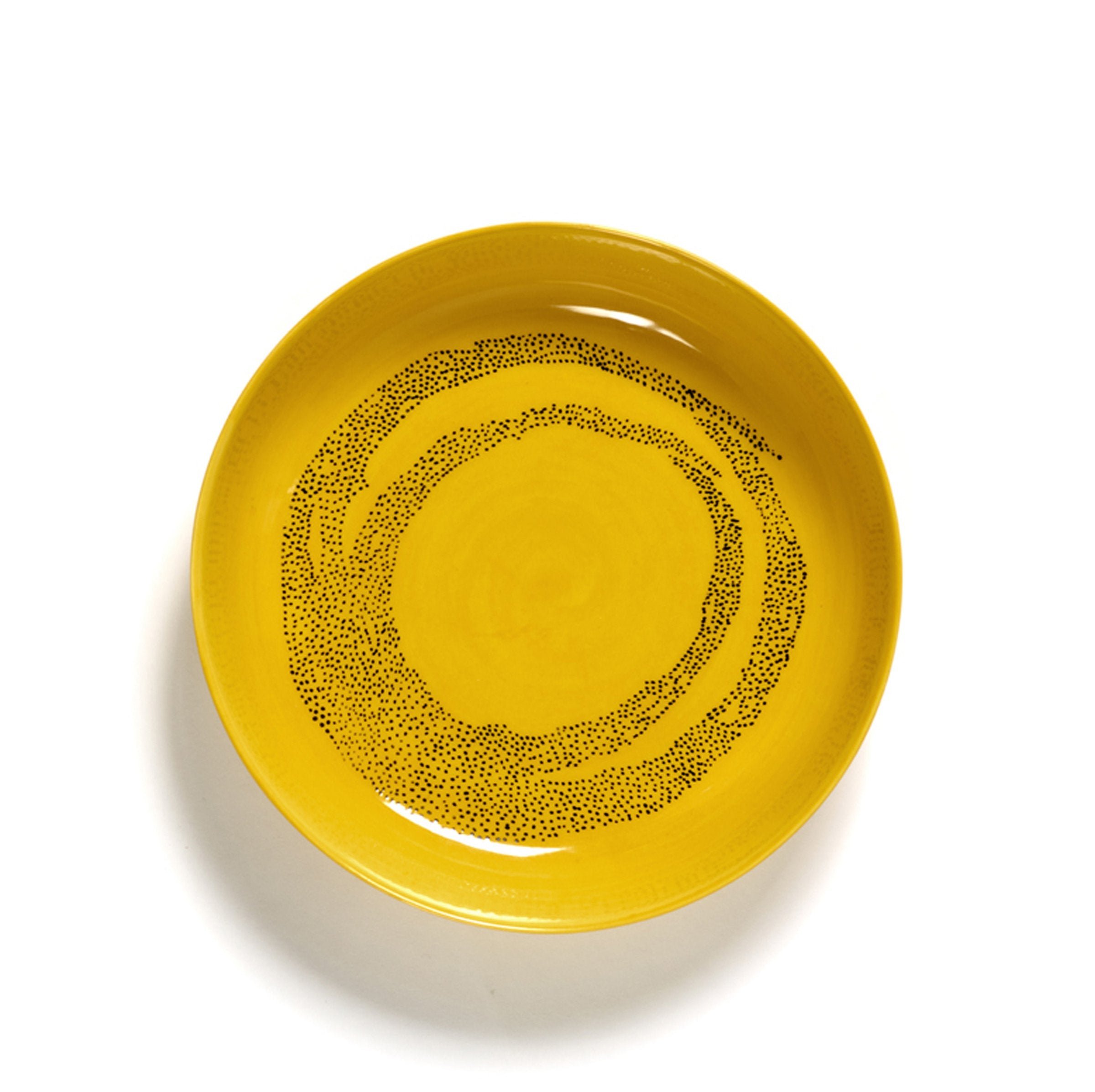 Feast High Plate Sunny Yellow Swirl - Dots Black - Set Of 2