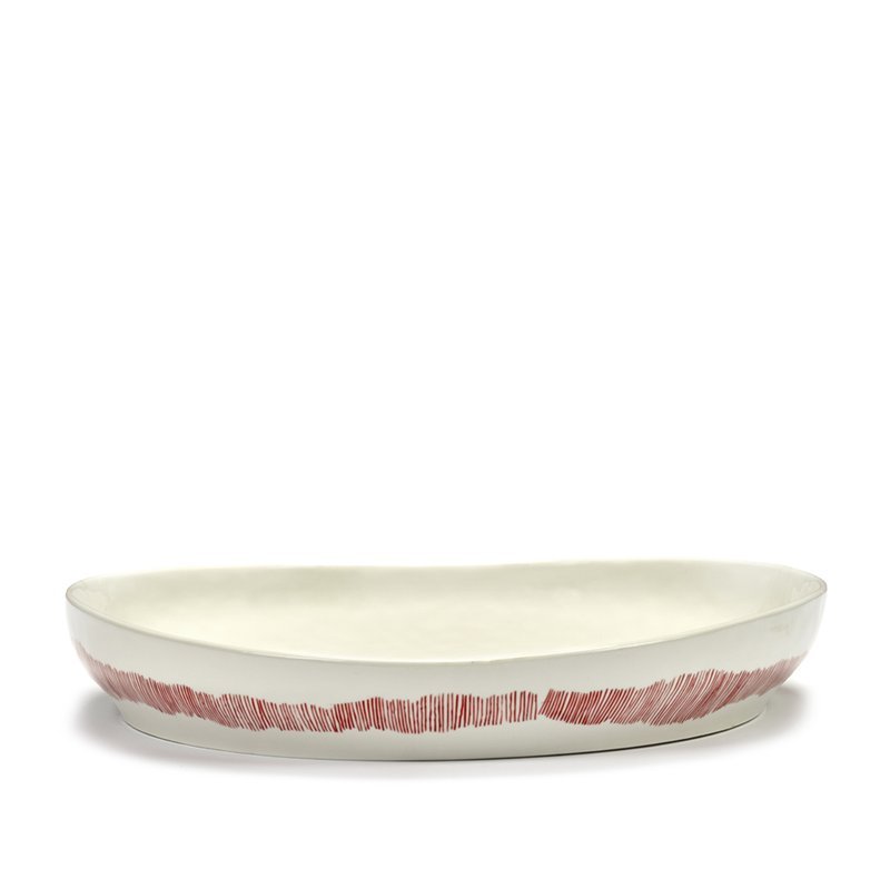 Feast Serving Plate M White Swirl - Stripes Red