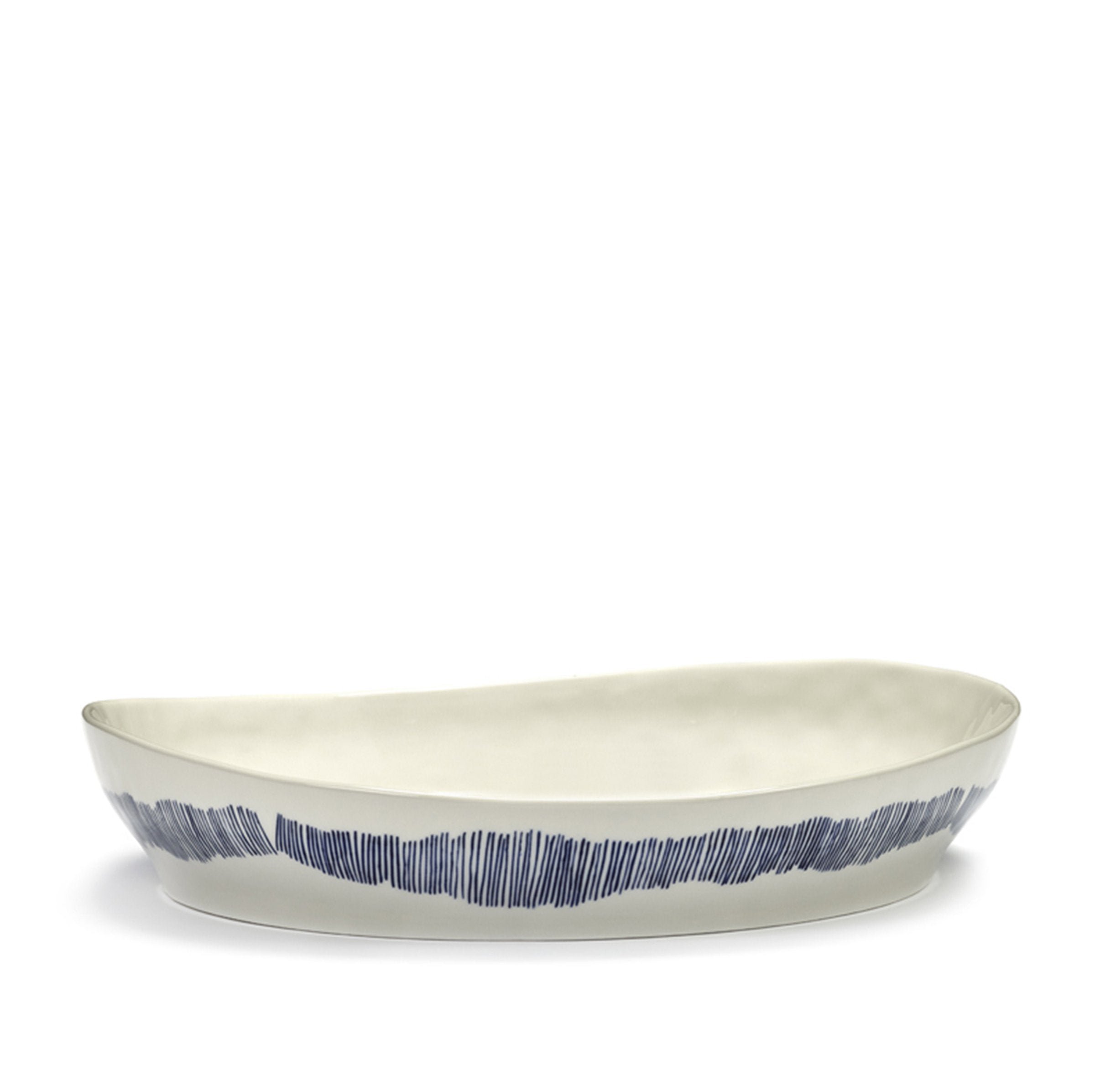 Feast Serving Plate White Swirl, Stripes Blue