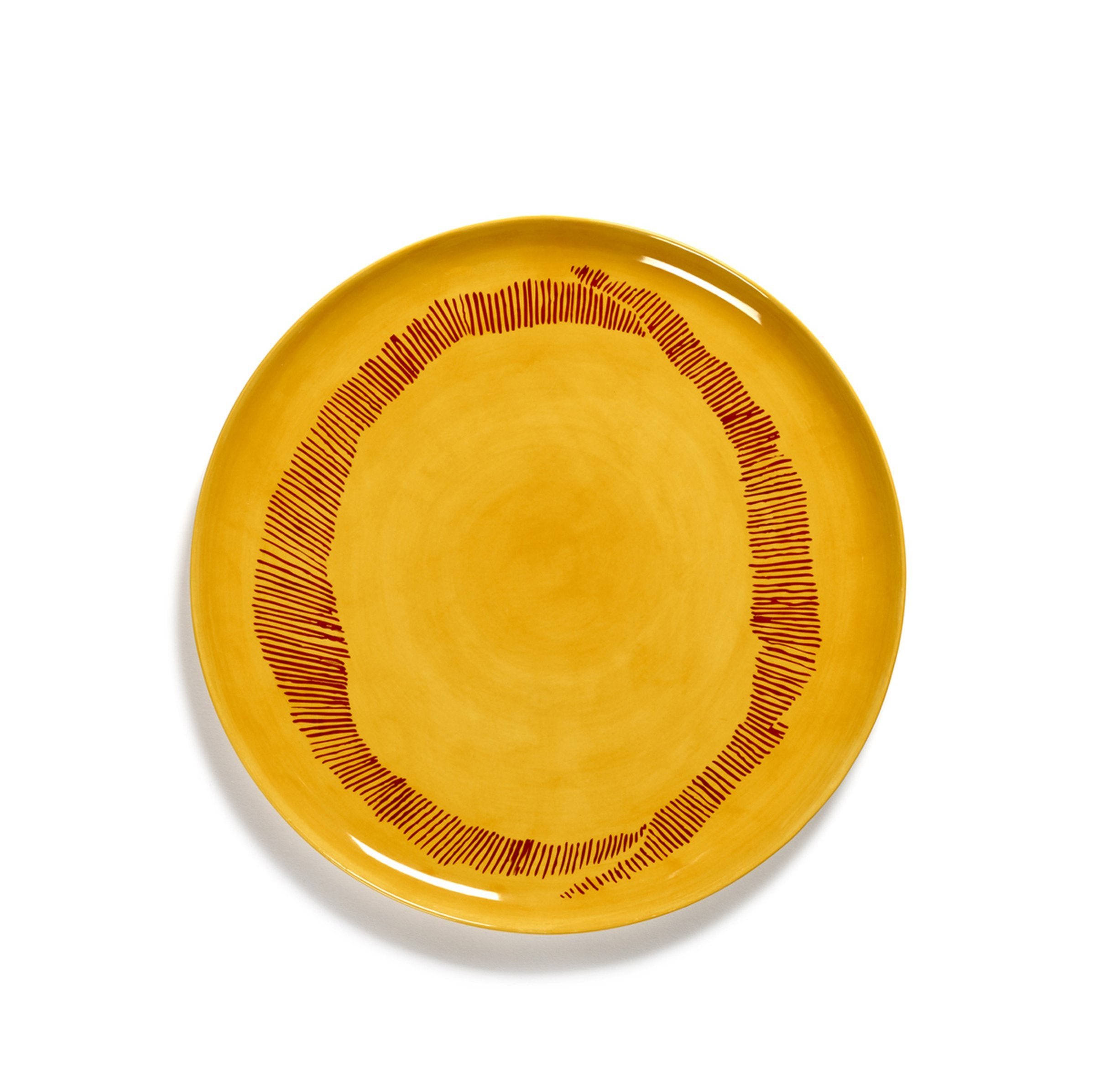 Feast Serving Plate Sunny Yellow Swirl Stripes Red
