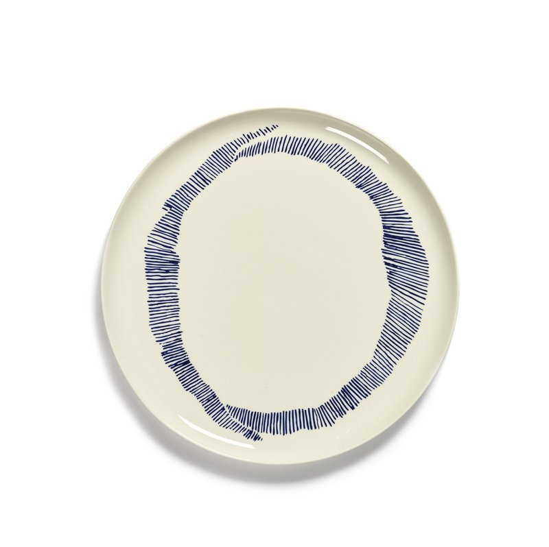 Feast Plate Sunny White Swirl - Stripes Blue - Set Of 2