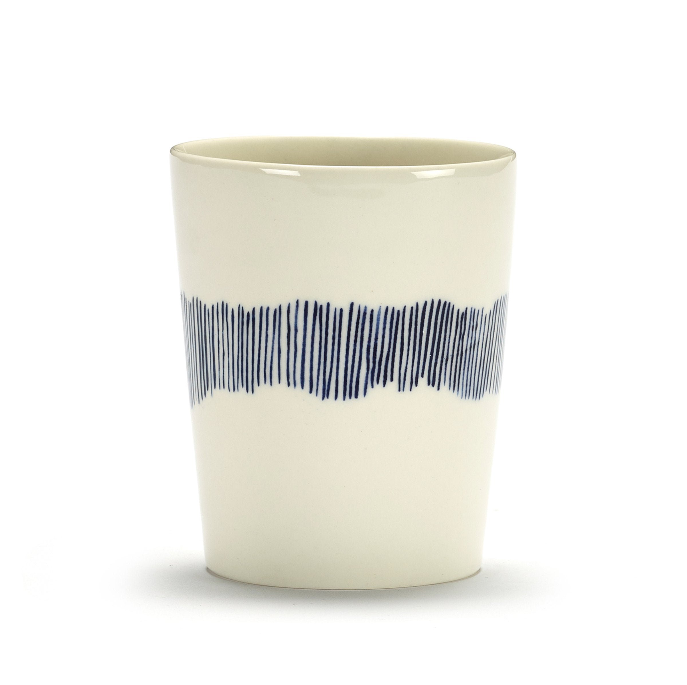 Feast Tea Cup White Swirl Stripes Blue Set Of 4