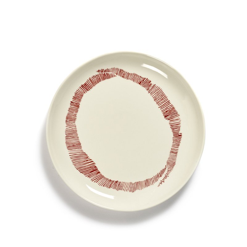 Feast Plate White Swirl-Stripes Red Feast